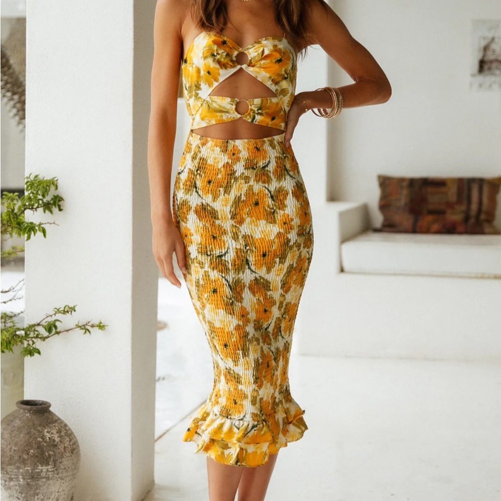 Fortunate one espresso midi dress